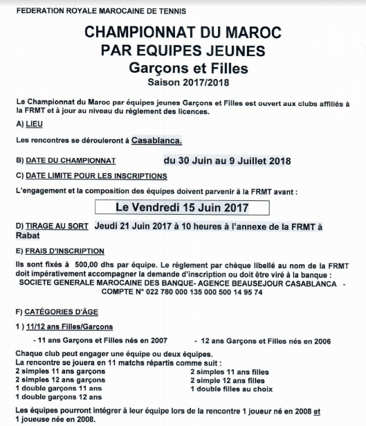CHAMPIONNAT DU MAROC PAR EQUIPES JEUNES