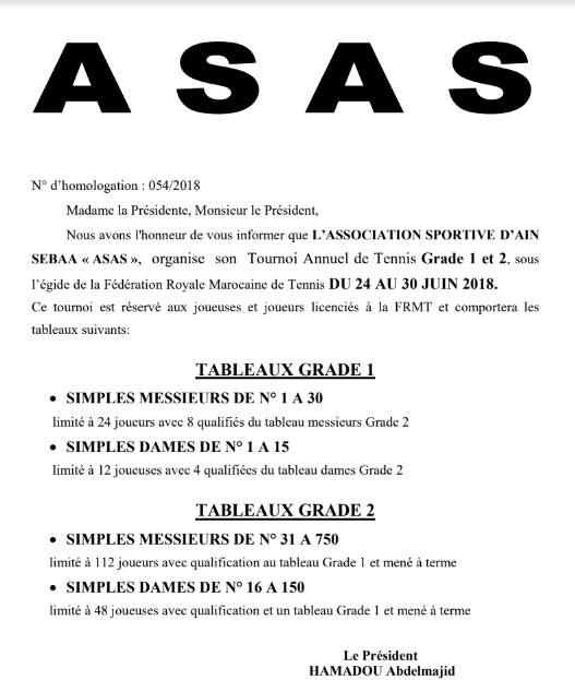 Circulaire Tournoi ASAS Grade 1 et 2