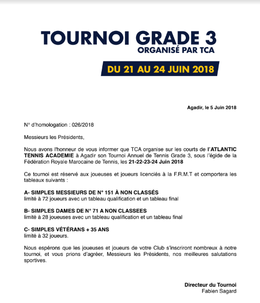 CIRCULAIRE TOURNOI TCA AGADIR GRADE 3